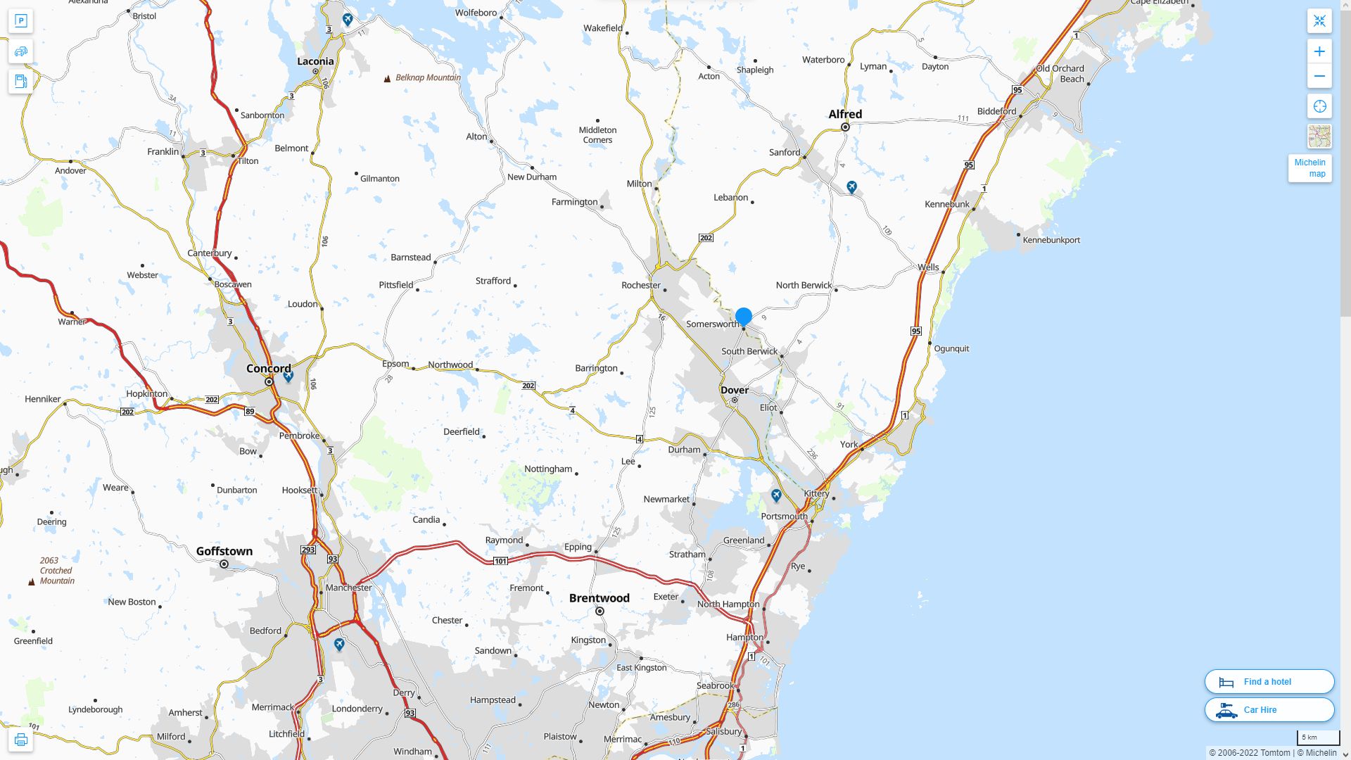 Somersworth New Hampshire Highway and Road Map